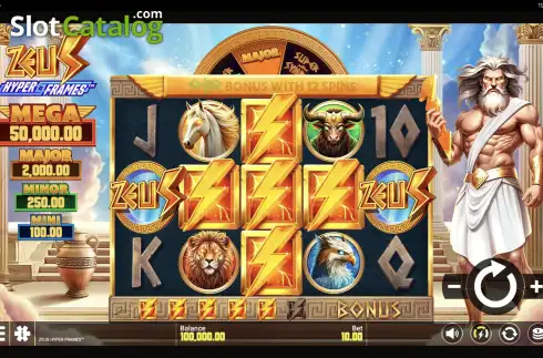 Reel Screen. Zeus Hyper Frames slot